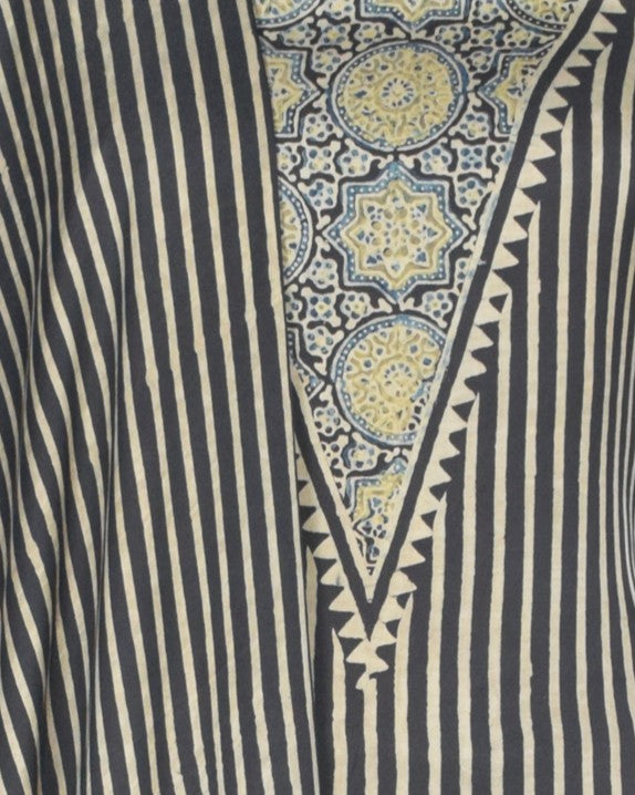 Ajrakh Modal Silk Natural Dye Hand Block Print Dress Material with Full Ajrakh Heavy Dupatta - with Tassels - 2.5 Mt Top    -  SKU : AI1730AJ