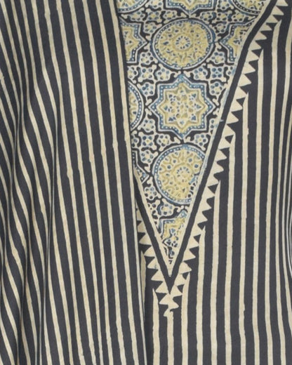 Ajrakh Modal Silk Natural Dye Hand Block Print Dress Material with Full Ajrakh Heavy Dupatta - with Tassels - 2.5 Mt Top    -  SKU : AI1730AJ