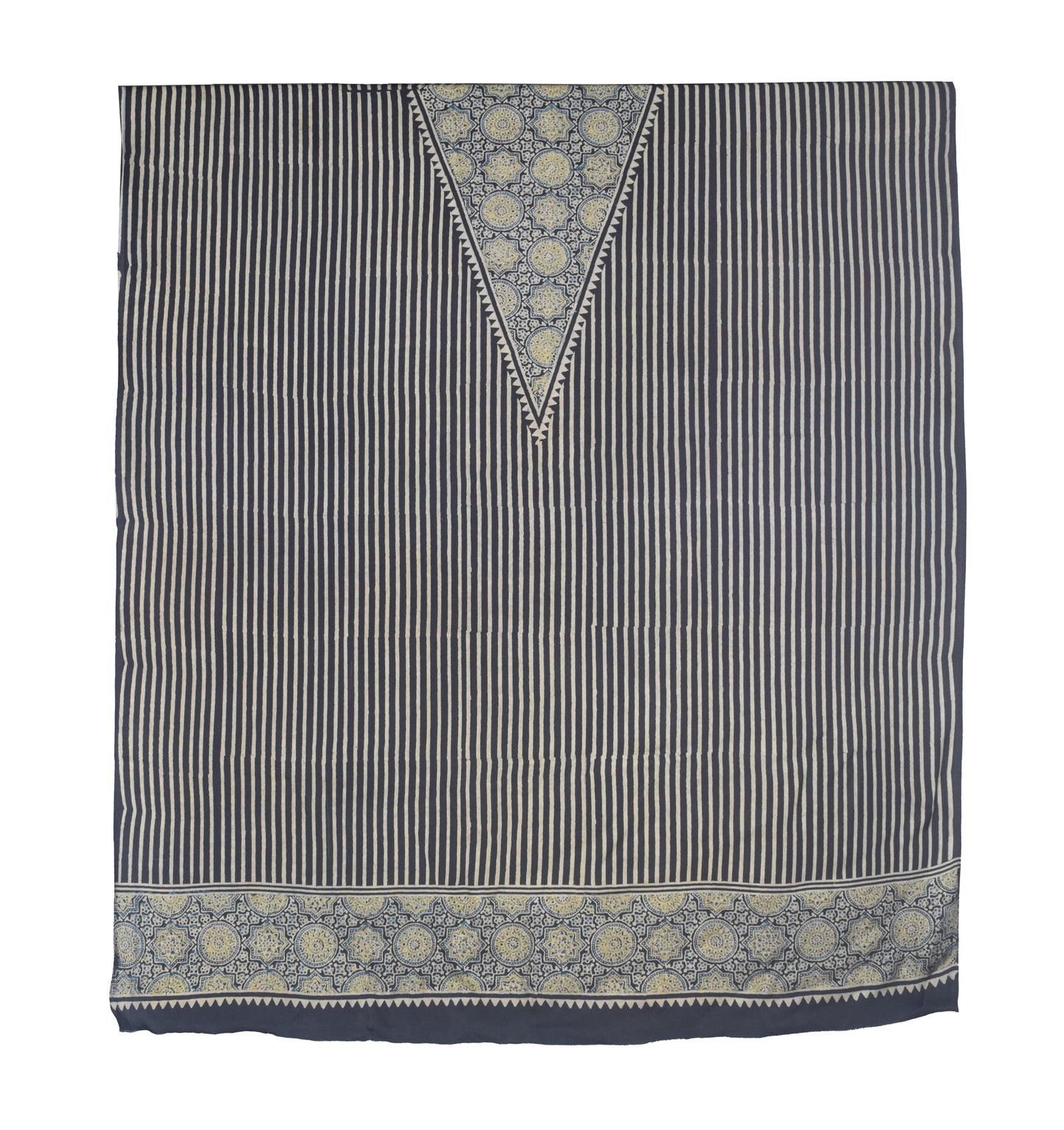 Ajrakh Modal Silk Natural Dye Hand Block Print Dress Material with Full Ajrakh Heavy Dupatta - with Tassels - 2.5 Mt Top    -  SKU : AI1730AJ