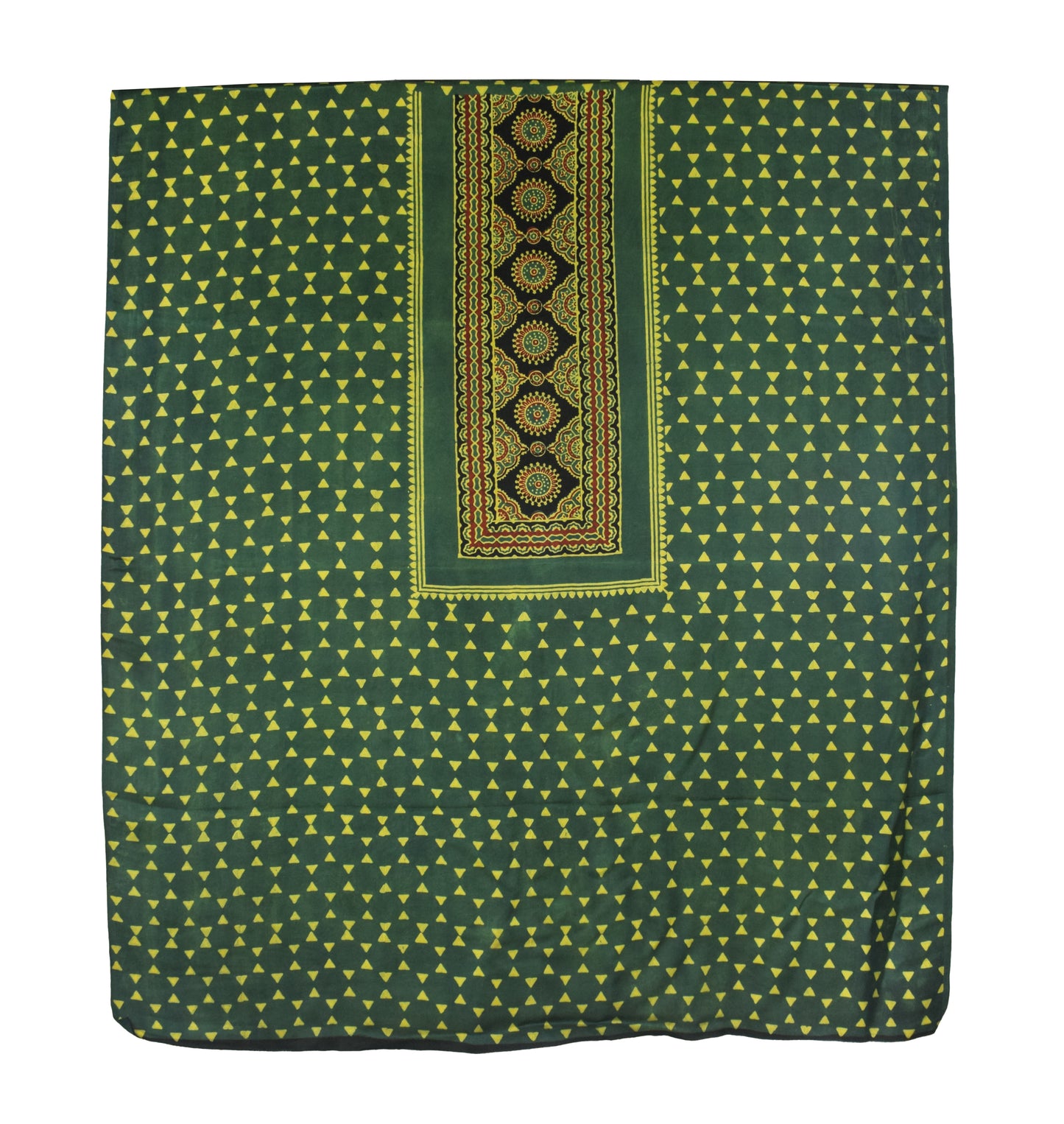Ajrakh Modal Silk Natural Dye Hand Block Print Dress Material with Full Ajrakh Heavy Dupatta - with Tassels - 2.5 Mt Top    -  SKU : AI1730BD
