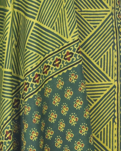 Ajrakh Modal Silk Natural Dye Hand Block Print Dress Material with Full Ajrakh Heavy Dupatta - with Tassels - 2.5 Mt Top    -  SKU : AI1730BH