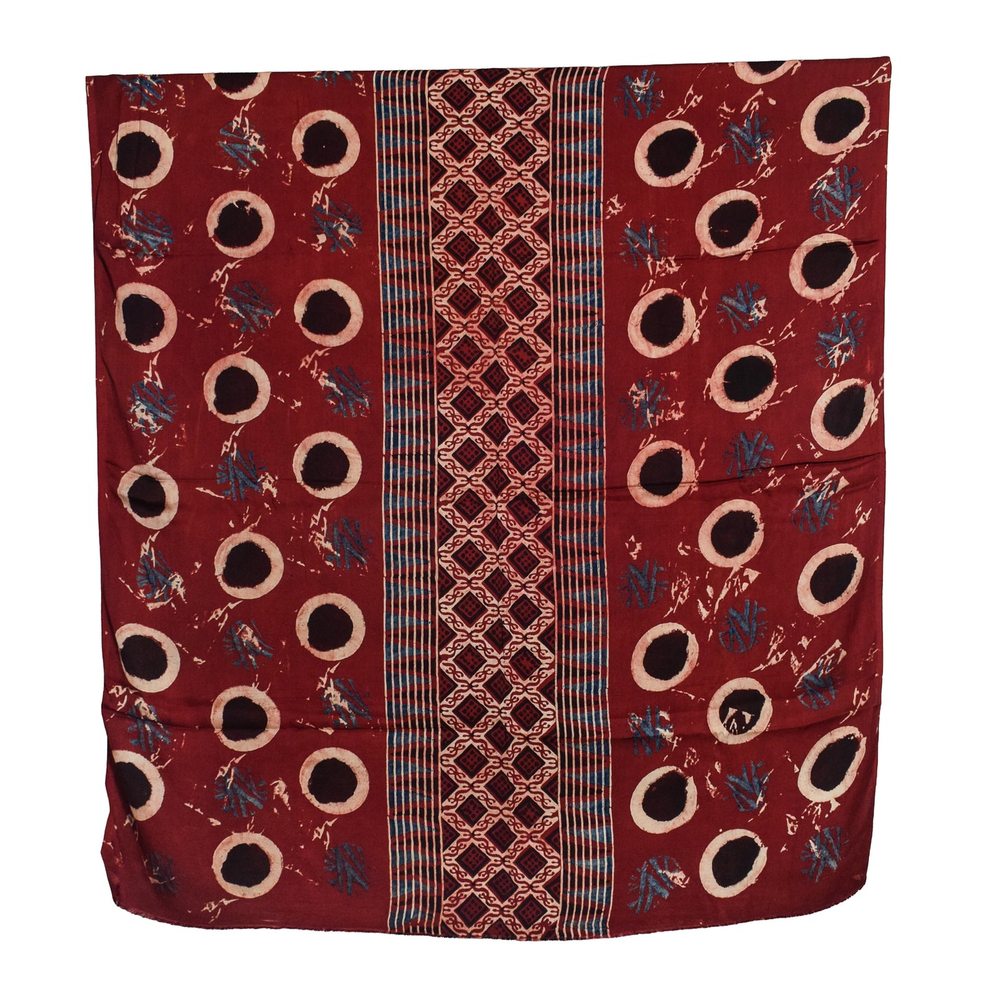 Ajrakh Modal Silk Natural Dye Hand Block Print Dress Material with Full Ajrakh Heavy Dupatta - with Tassels - 2.5 Mt Top    -  SKU : AI02502H