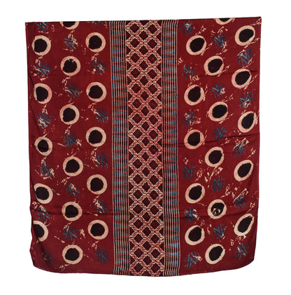 Ajrakh Modal Silk Natural Dye Hand Block Print Dress Material with Full Ajrakh Heavy Dupatta - with Tassels - 2.5 Mt Top    -  SKU : AI02502H