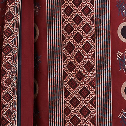 Ajrakh Modal Silk Natural Dye Hand Block Print Dress Material with Full Ajrakh Heavy Dupatta - with Tassels - 2.5 Mt Top    -  SKU : AI02502H