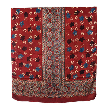 Ajrakh Modal Silk Natural Dye Hand Block Print Dress Material with Full Ajrakh Heavy Dupatta - with Tassels - 2.5 Mt Top    -  SKU : AI02502M