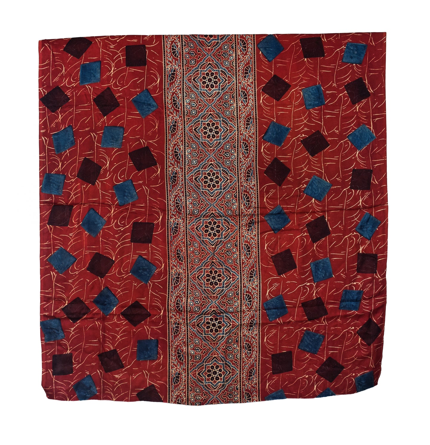Ajrakh Modal Silk Natural Dye Hand Block Print Dress Material with Full Ajrakh Heavy Dupatta - with Tassels - 2.5 Mt Top    -  SKU : AI02502R