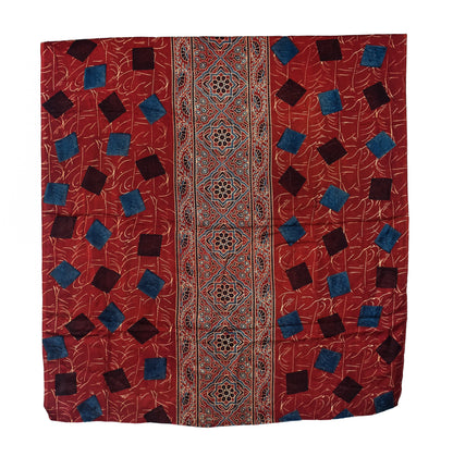 Ajrakh Modal Silk Natural Dye Hand Block Print Dress Material with Full Ajrakh Heavy Dupatta - with Tassels - 2.5 Mt Top    -  SKU : AI02502R