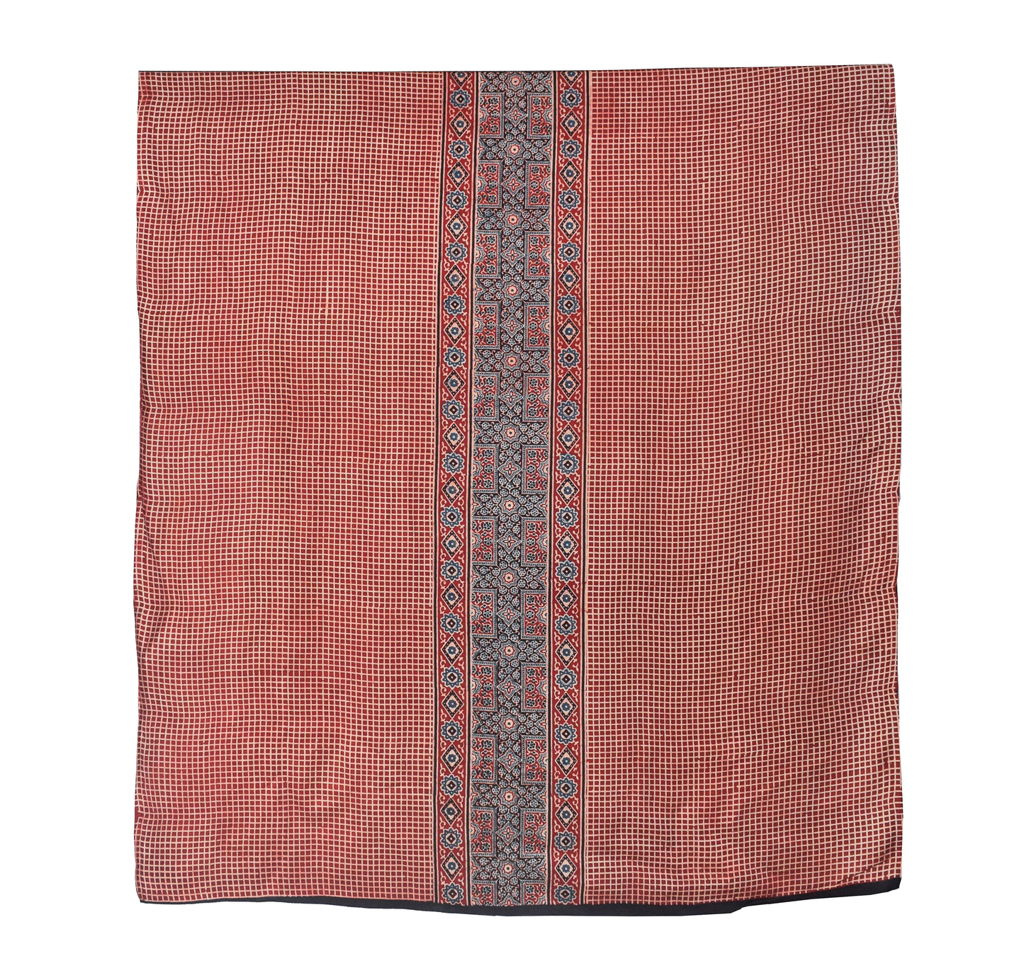 Ajrakh Modal Silk Natural Dye Hand Block Print Dress Material with Full Ajrakh Heavy Dupatta - with Tassels - 2.5 Mt Top    -  SKU : AI17301Q