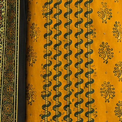 Ajrakh Modal Silk Natural Dye Hand Block Print Dress Material with Full Ajrakh Heavy Dupatta - with Tassels - 2.5 Mt Top    -  SKU : AI02502F
