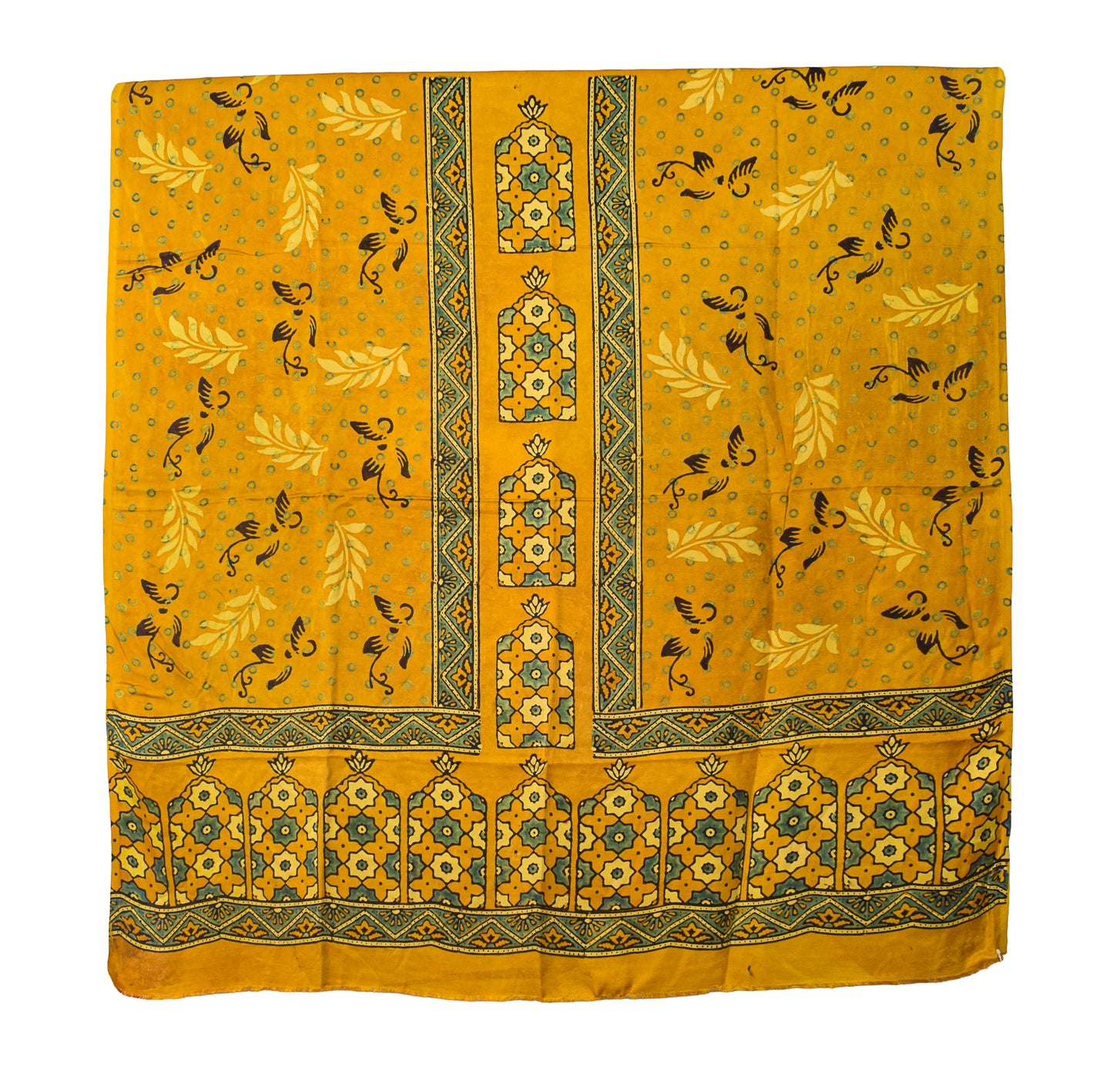Ajrakh Modal Silk Natural Dye Hand Block Print Dress Material with Full Ajrakh Heavy Dupatta - with Tassels - 2.5 Mt Top    -  SKU : AI02502K