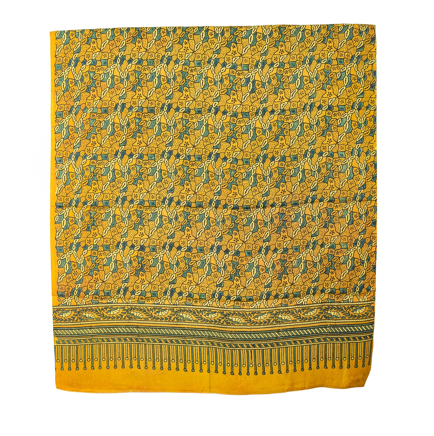 Ajrakh Modal Silk Natural Dye Hand Block Print Dress Material with Full Ajrakh Heavy Dupatta - with Tassels - 2.5 Mt Top    -  SKU : AI02502U