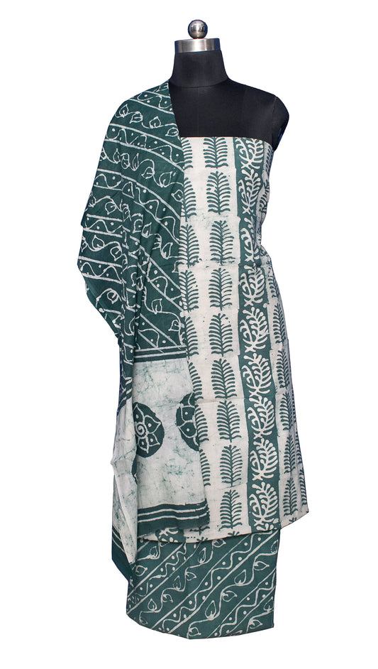 Wax Batik Cotton Two Colour Print Hand Block Print Dress Material with 36 Inch wide Dupatta - 2.4 Mt Top    -  SKU : FJ01701I