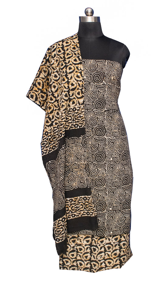 Wax Batik Cotton Two Colour Print Hand Block Print Dress Material with 36 Inch wide Dupatta - 2.4 Mt Top    -  SKU : FJ01701H