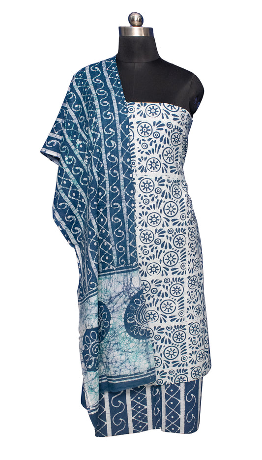 Wax Batik Cotton Two Colour Print Hand Block Print Dress Material with 36 Inch wide Dupatta - 2.4 Mt Top    -  SKU : FJ01701C