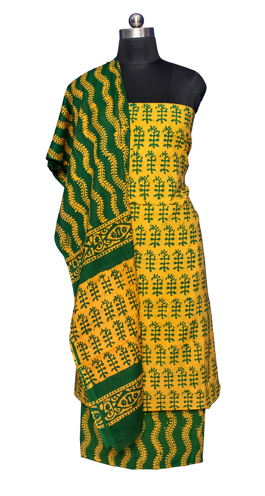 Wax Batik Cotton Two Colour Print Hand Block Print Dress Material with 36 Inch wide Dupatta - 2.4 Mt Top    -  SKU : FJ01701Q