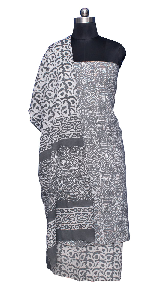 Wax Batik Cotton Two Colour Print Hand Block Print Dress Material with 36 Inch wide Dupatta - 2.4 Mt Top    -  SKU : FJ01701K