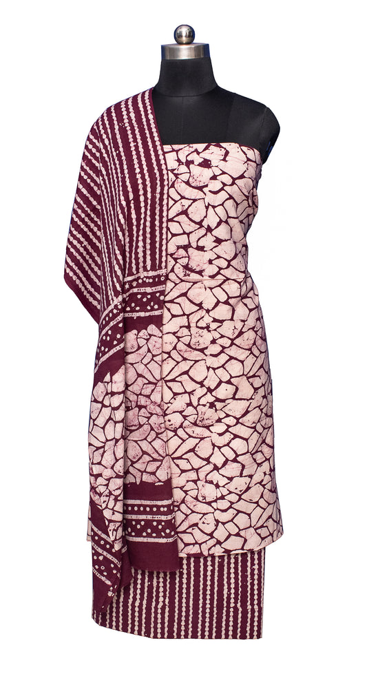 Wax Batik Cotton Two Colour Print Hand Block Print Dress Material with 36 Inch wide Dupatta - 2.4 Mt Top    -  SKU : FJ01701W