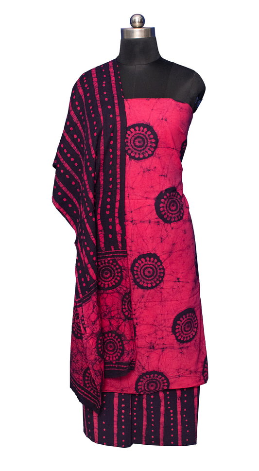 Wax Batik Cotton Two Colour Print Hand Block Print Dress Material with 36 Inch wide Dupatta - 2.4 Mt Top    -  SKU : FJ01701P