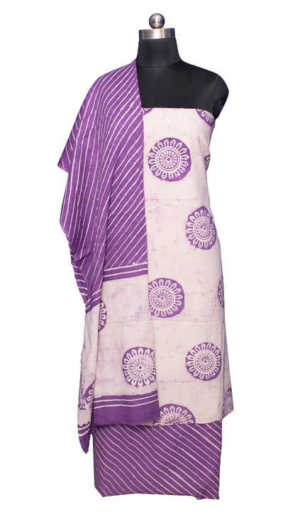 Wax Batik Cotton Two Colour Print Hand Block Print Dress Material with 36 Inch wide Dupatta - 2.4 Mt Top    -  SKU : FJ01701B