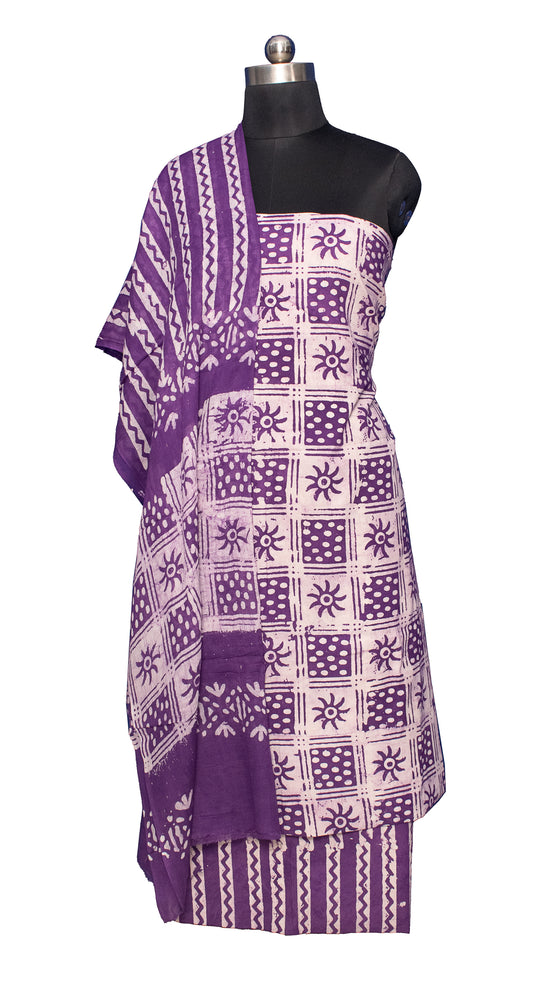 Wax Batik Cotton Two Colour Print Hand Block Print Dress Material with 36 Inch wide Dupatta - 2.4 Mt Top    -  SKU : FJ01701M