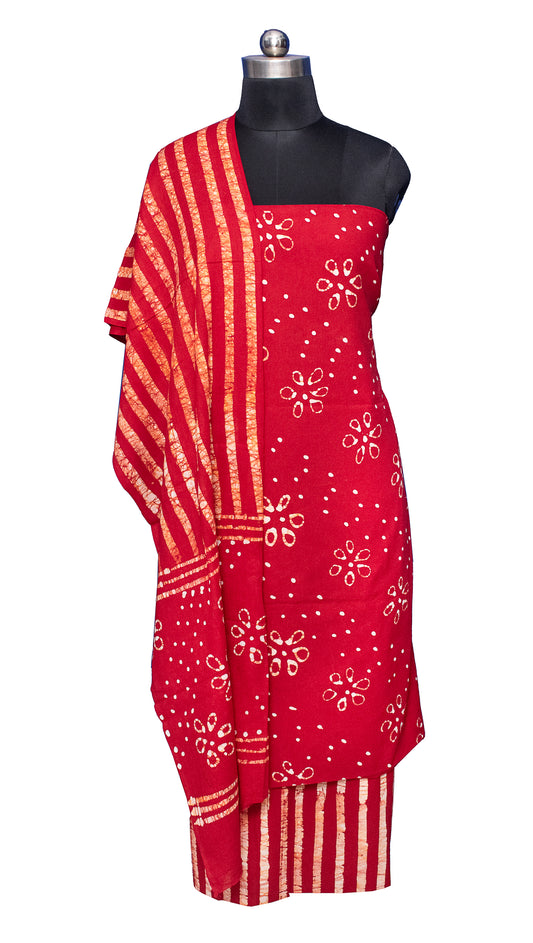 Wax Batik Cotton Two Colour Print Hand Block Print Dress Material with 36 Inch wide Dupatta - 2.4 Mt Top    -  SKU : FJ01701E