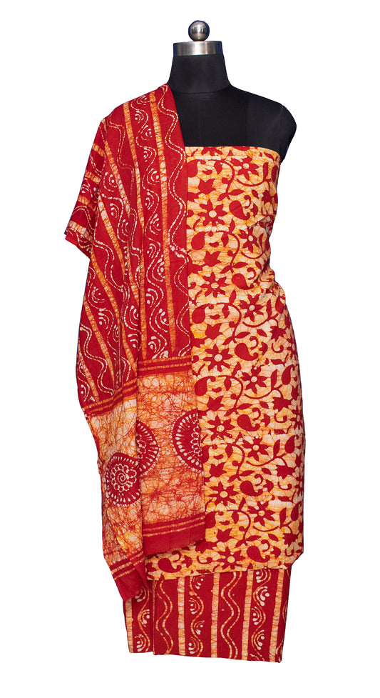 Wax Batik Cotton Two Colour Print Hand Block Print Dress Material with 36 Inch wide Dupatta - 2.4 Mt Top    -  SKU : FJ01701L