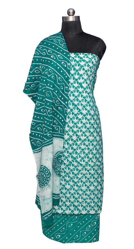 Wax Batik Cotton Two Colour Print Hand Block Print Dress Material with 36 Inch wide Dupatta - 2.4 Mt Top    -  SKU : FJ01701N