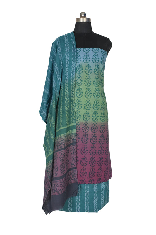 Wax Batik Cotton Ombre dyeing Hand Block Print Dress Material with 44 Inch wide Dupatta - 2.5 Mtr Length    -  SKU : RA04801J