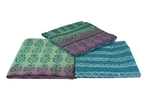 Wax Batik Cotton Ombre dyeing Hand Block Print Dress Material with 44 Inch wide Dupatta - 2.5 Mtr Length    -  SKU : RA04801J