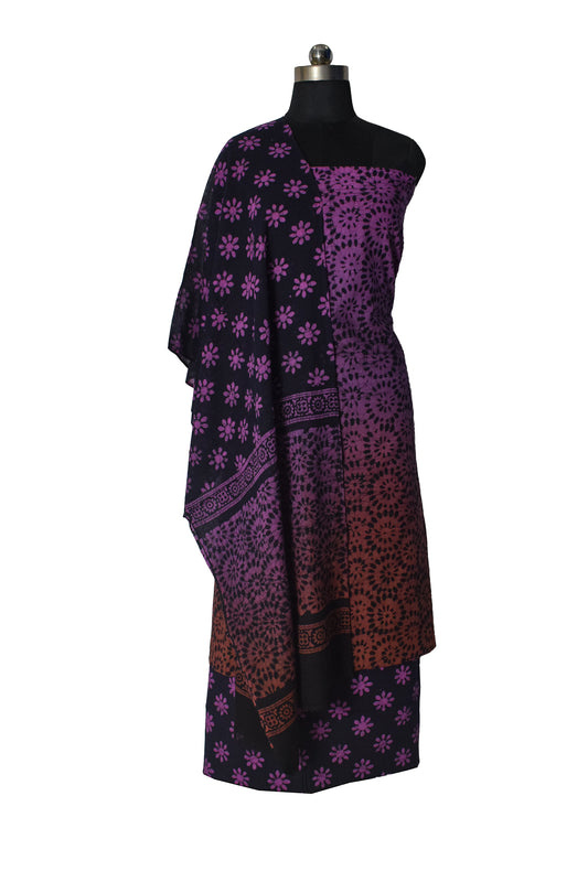 Wax Batik Cotton Ombre dyeing Hand Block Print Dress Material with 44 Inch wide Dupatta - 2.5 Mtr Length    -  SKU : RA04801D