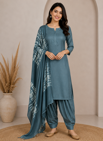 Plain Dyeing Modal Silk Shibori Dupatta Dress Material with Tassels - 2.5 Mtr Length    -  SKU : AI06A01D
