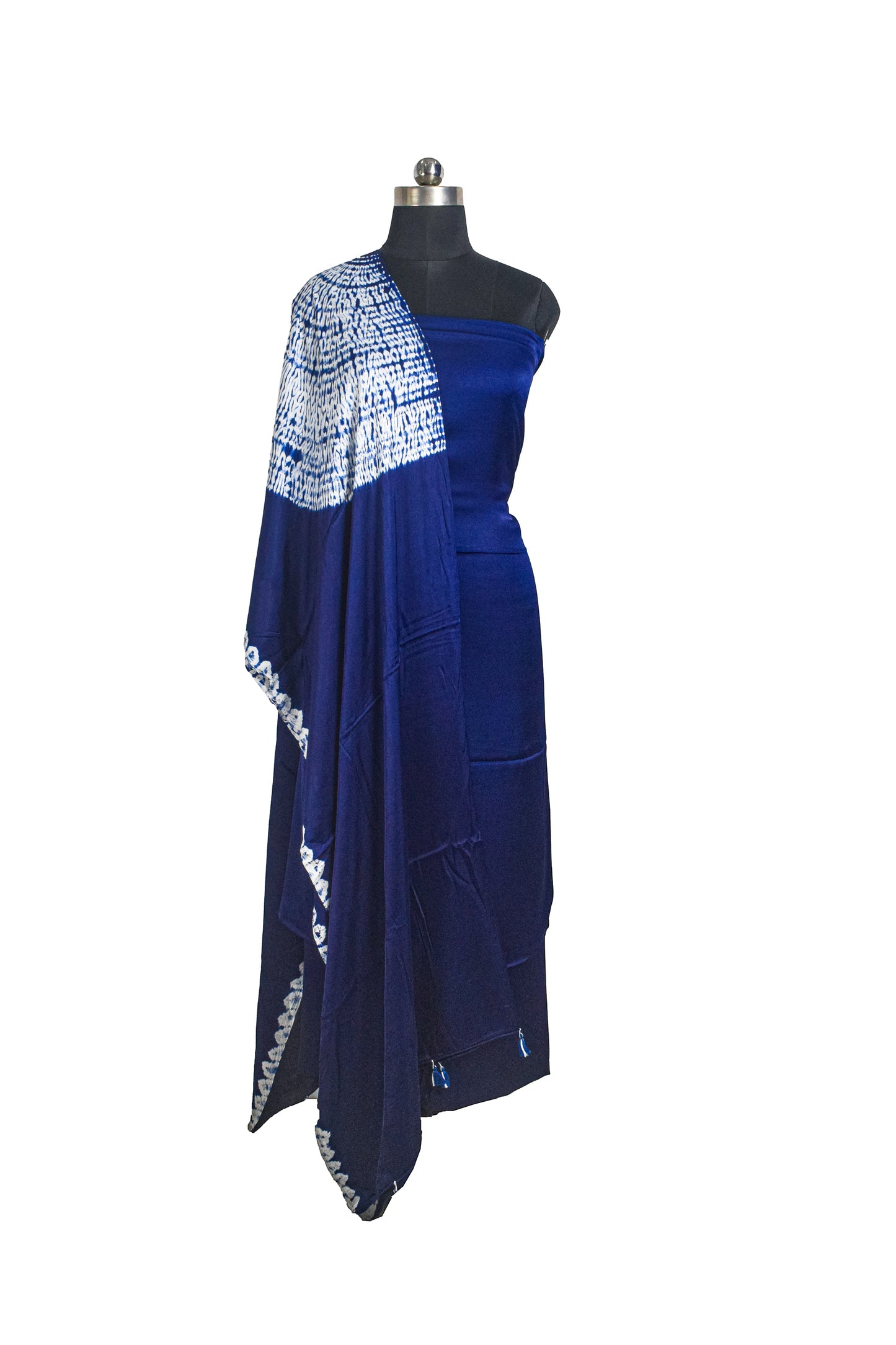 Plain Dyeing Modal Silk Shibori Dupatta Dress Material with Tassels - 2.5 Mtr Length    -  SKU : ID12801D