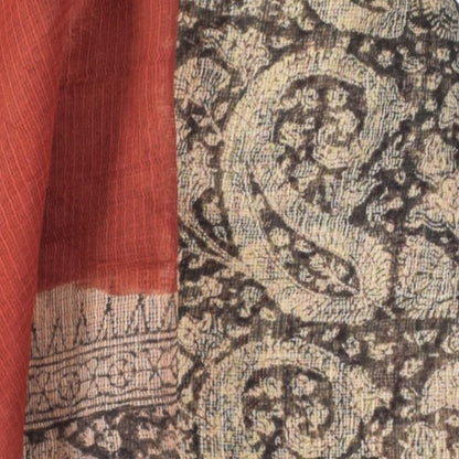 Hand Block Print Kota doria Dress Material with Plain Bottom and Kota Doria Dupatta with Tassels - 2.5 Mt Top   -  SKU : TJ08901B