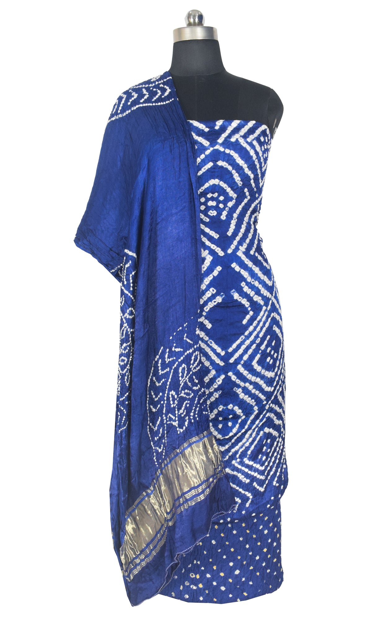 Bandhej [ Tie-Dye] Modal Silk Dress Material with Golden Border Dupatta - 2.5 Mt Top   -  SKU : FJ20701A