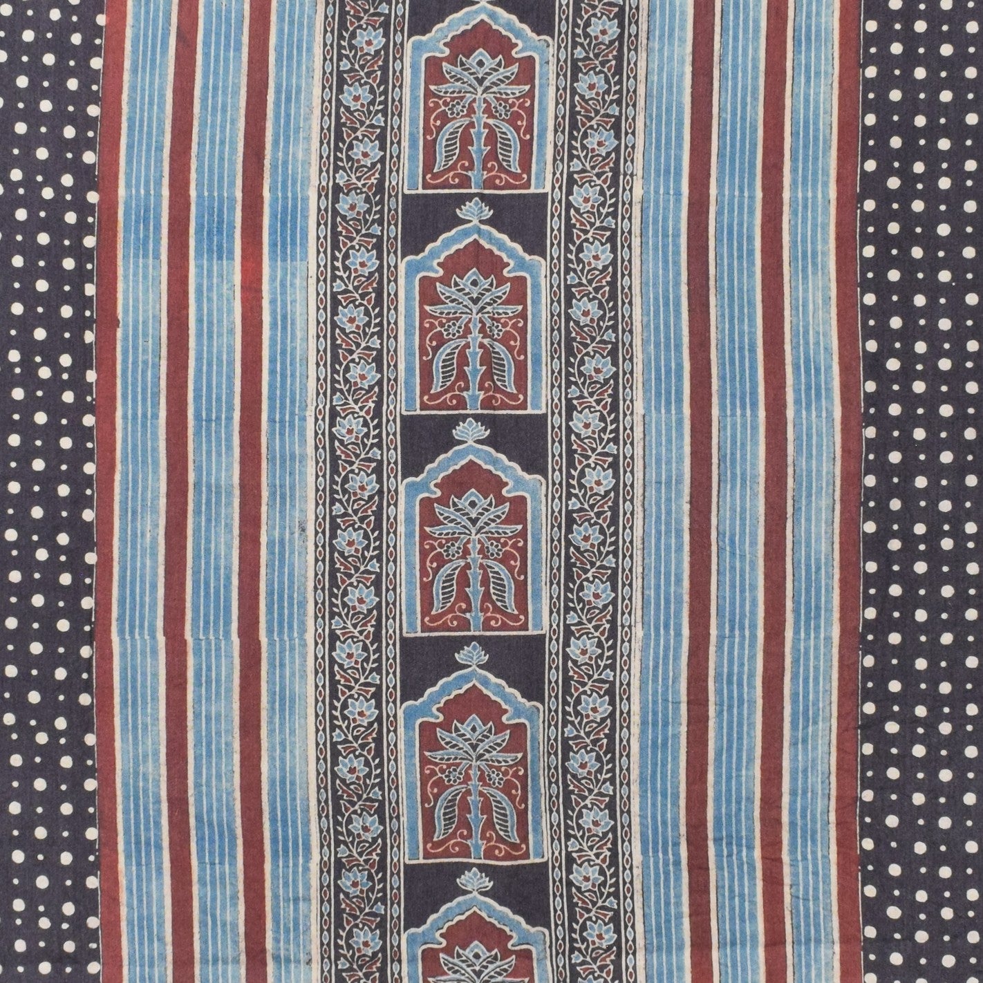 Ajrakh Fine Cotton Natural Dye Hand Woven Hand Block Print Dress Material with Tassels - 2.5 Mt Top   -  SKU : DB13701A