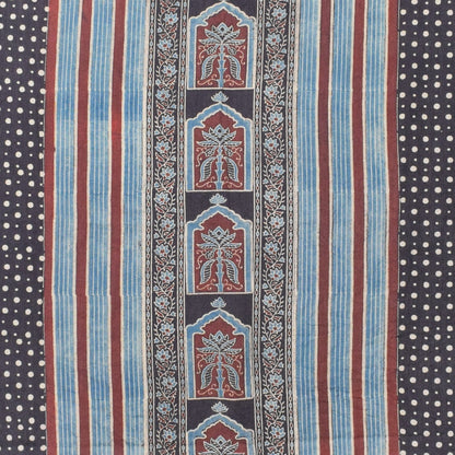 Ajrakh Fine Cotton Natural Dye Hand Woven Hand Block Print Dress Material with Tassels - 2.5 Mt Top   -  SKU : DB13701A