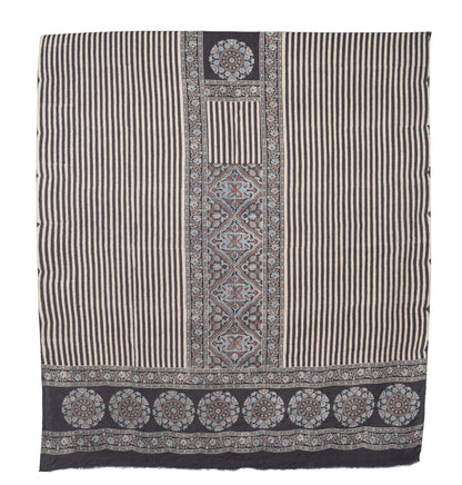Ajrakh Fine Cotton Natural Dye Hand Woven Hand Block Print Dress Material with Tassels - 2.5 Mt Top   -  SKU : DB13701B