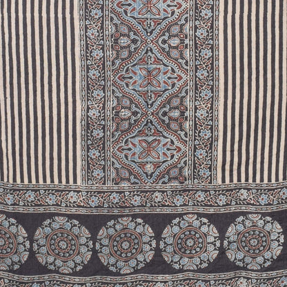 Ajrakh Fine Cotton Natural Dye Hand Woven Hand Block Print Dress Material with Tassels - 2.5 Mt Top   -  SKU : DB13701B