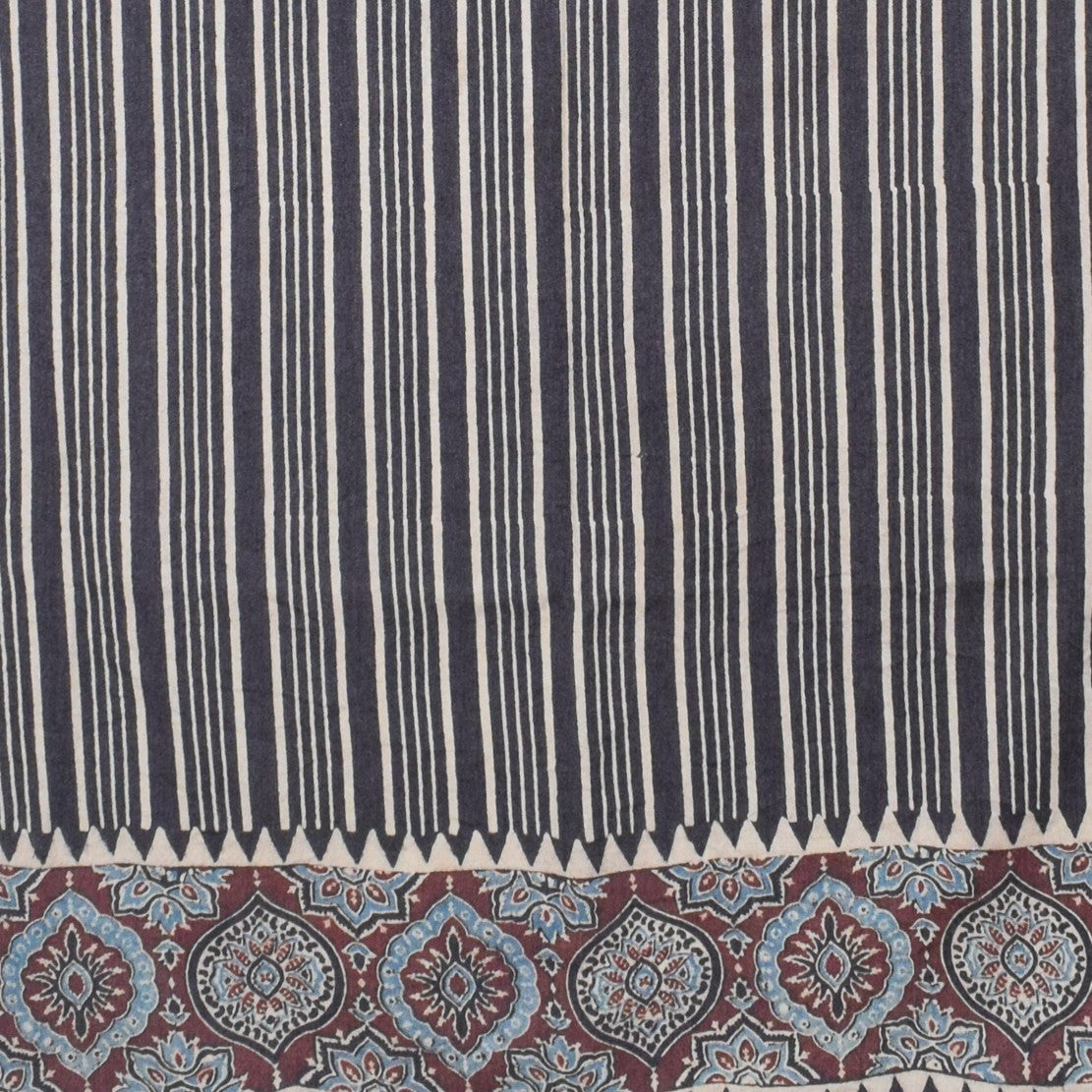 Ajrakh Fine Cotton Natural Dye Hand Woven Hand Block Print Dress Material with Tassels - 2.5 Mt Top   -  SKU : DB13701C