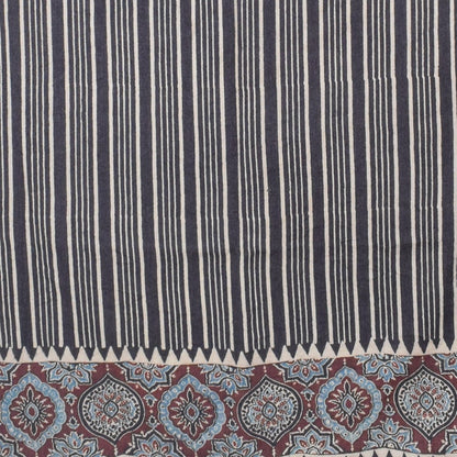 Ajrakh Fine Cotton Natural Dye Hand Woven Hand Block Print Dress Material with Tassels - 2.5 Mt Top   -  SKU : DB13701C