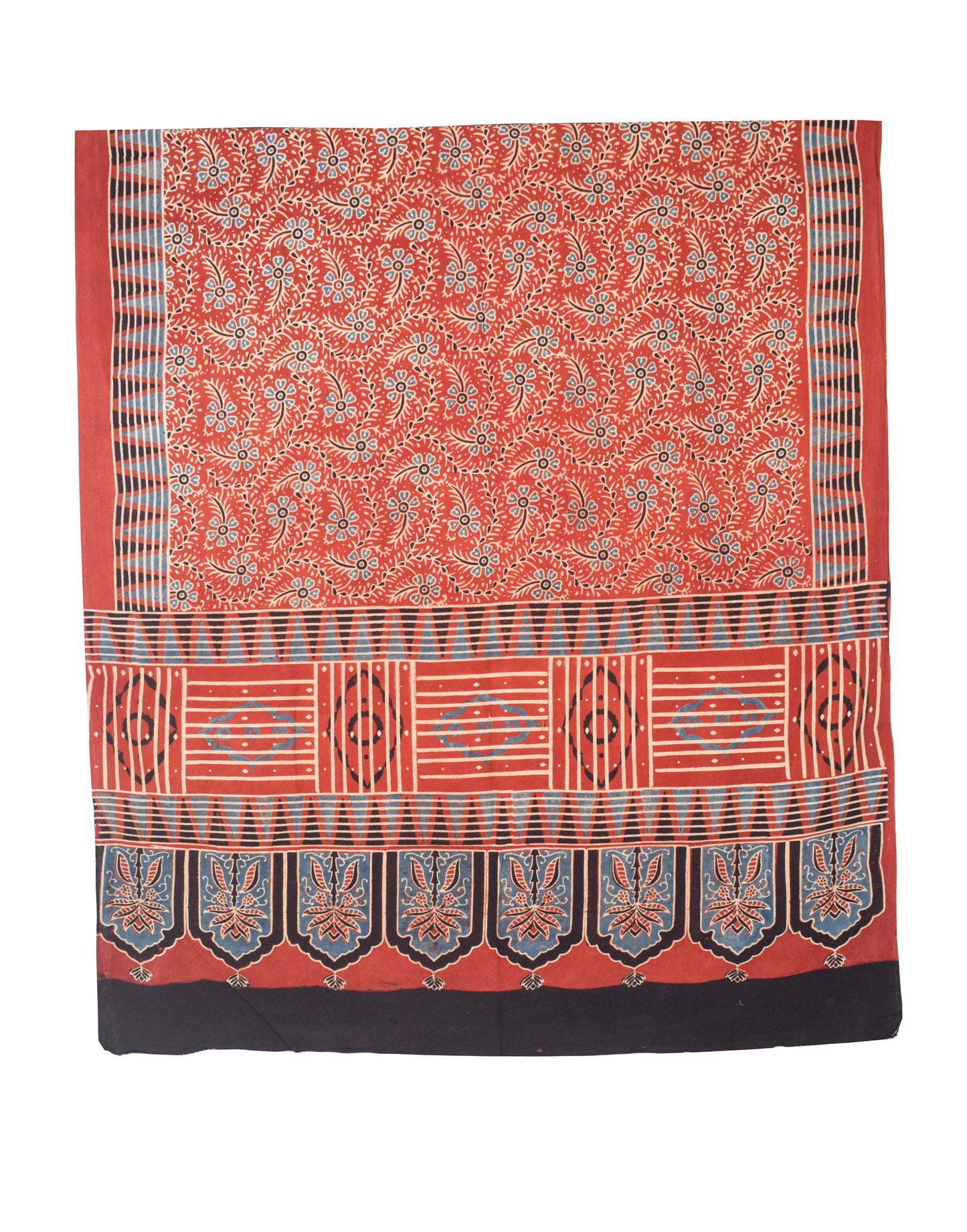 Ajrakh Cotton Natural Dye Three Colour Print | 3 Kam | Hand Block Print Dress Material with 44 Inch wide Dupatta - 2.5 Mt Top   -  SKU : AI03701J