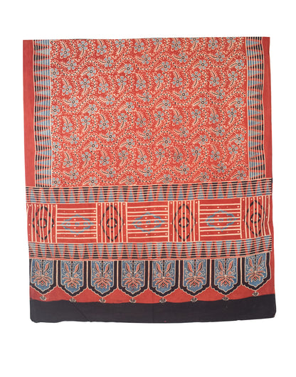 Ajrakh Cotton Natural Dye Three Colour Print | 3 Kam | Hand Block Print Dress Material with 44 Inch wide Dupatta - 2.5 Mt Top   -  SKU : AI03701J