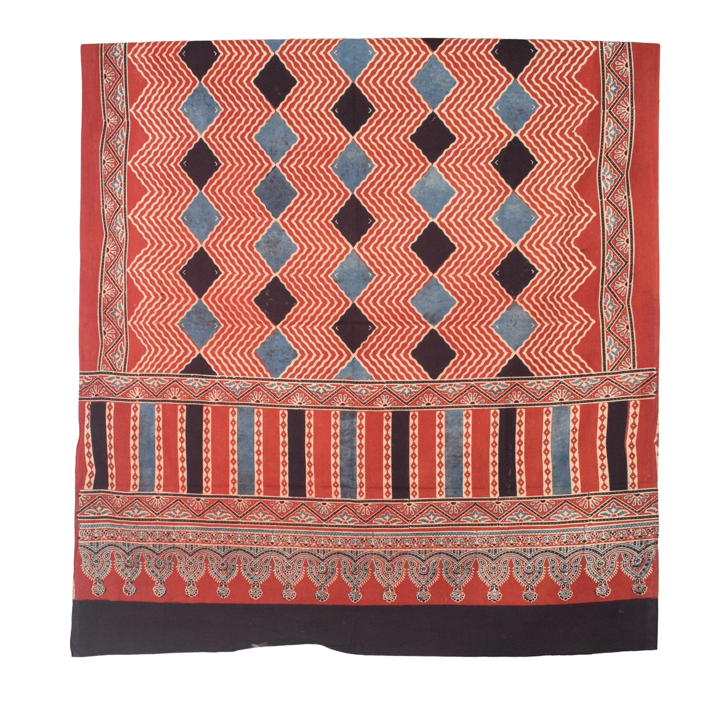 Ajrakh Cotton Natural Dye Three Colour Print | 3 Kam | Hand Block Print Dress Material with 44 Inch wide Dupatta - 2.5 Mt Top   -  SKU : AI03701I