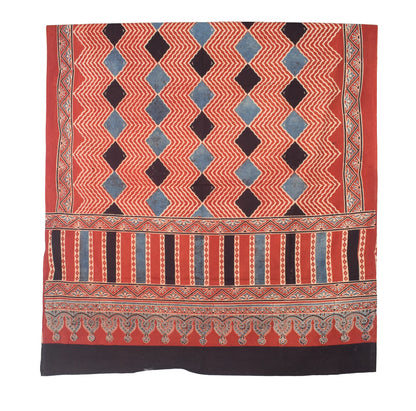 Ajrakh Cotton Natural Dye Three Colour Print | 3 Kam | Hand Block Print Dress Material with 44 Inch wide Dupatta - 2.5 Mt Top   -  SKU : AI03701I