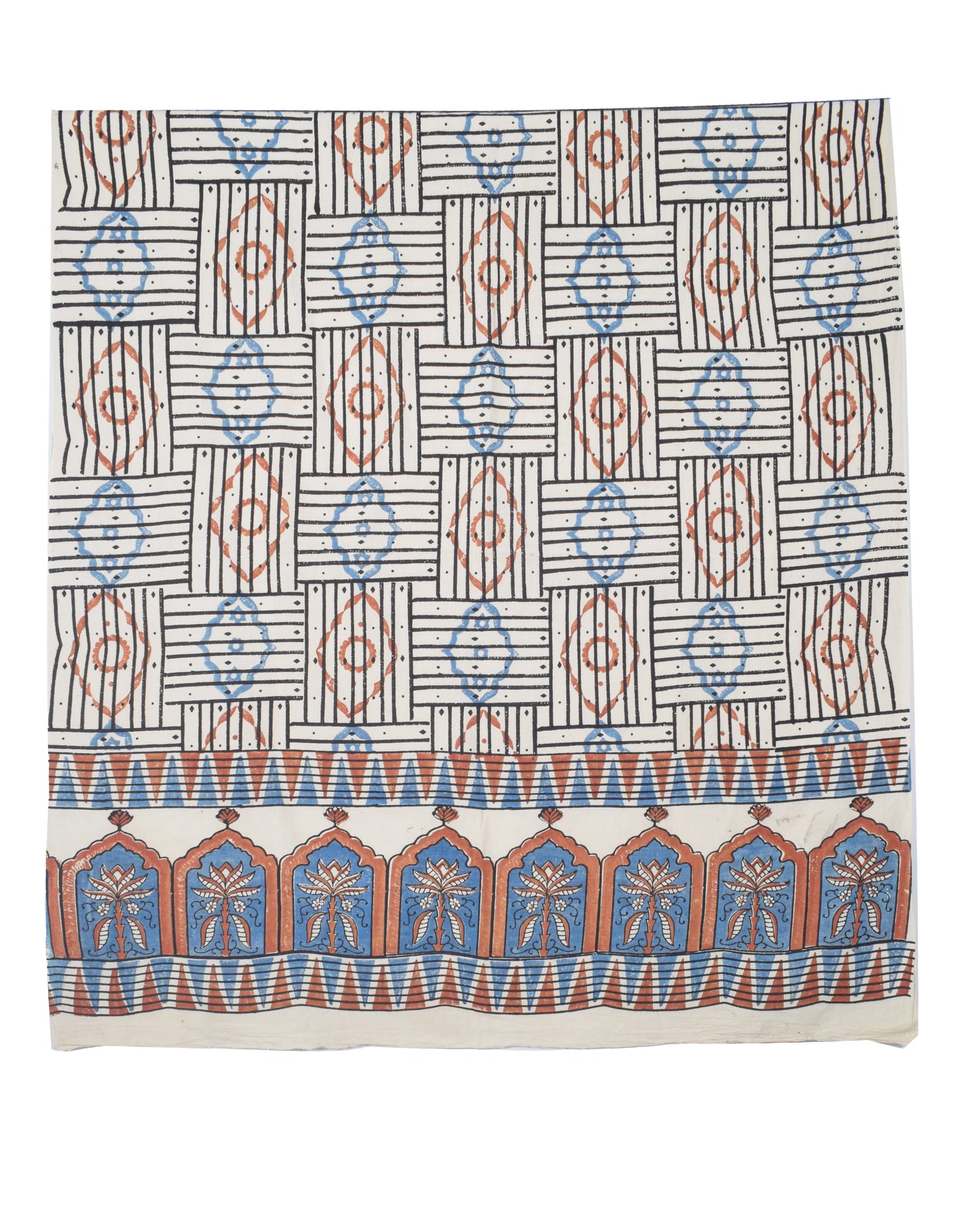 Ajrakh Cotton Natural Dye Three Colour Print | 3 Kam | Hand Block Print Dress Material with 44 Inch wide Dupatta - 2.5 Mt Top   -  SKU : AI03701J