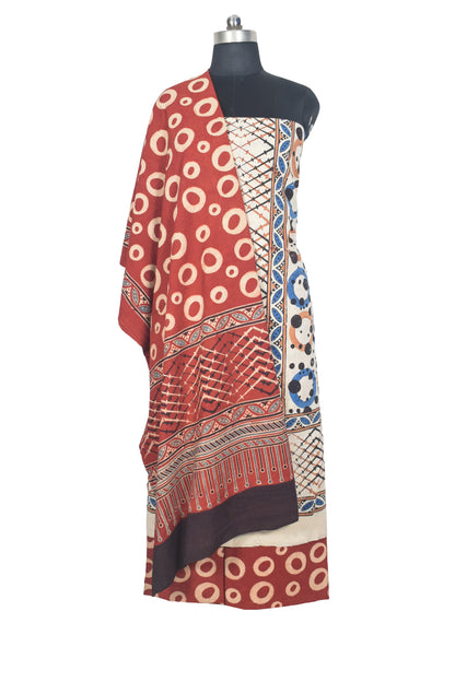 Ajrakh Cotton Natural Dye Three Colour Print | 3 Kam | Hand Block Print Dress Material with 44 Inch wide Dupatta - 2.5 Mt Top   -  SKU : AI03701L