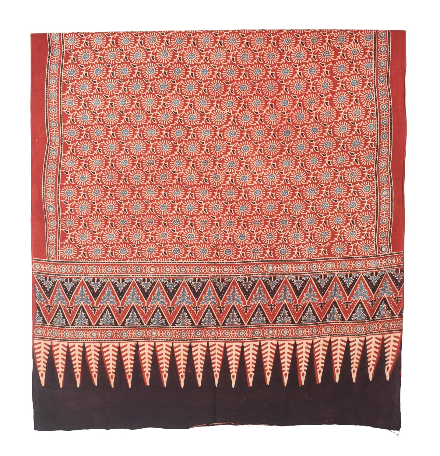 Ajrakh Cotton Natural Dye Three Colour Print | 3 Kam | Hand Block Print Dress Material with 44 Inch wide Dupatta - 2.5 Mt Top   -  SKU : AI03701G