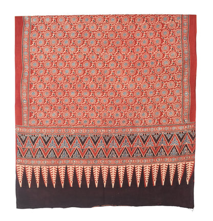 Ajrakh Cotton Natural Dye Three Colour Print | 3 Kam | Hand Block Print Dress Material with 44 Inch wide Dupatta - 2.5 Mt Top   -  SKU : AI03701G
