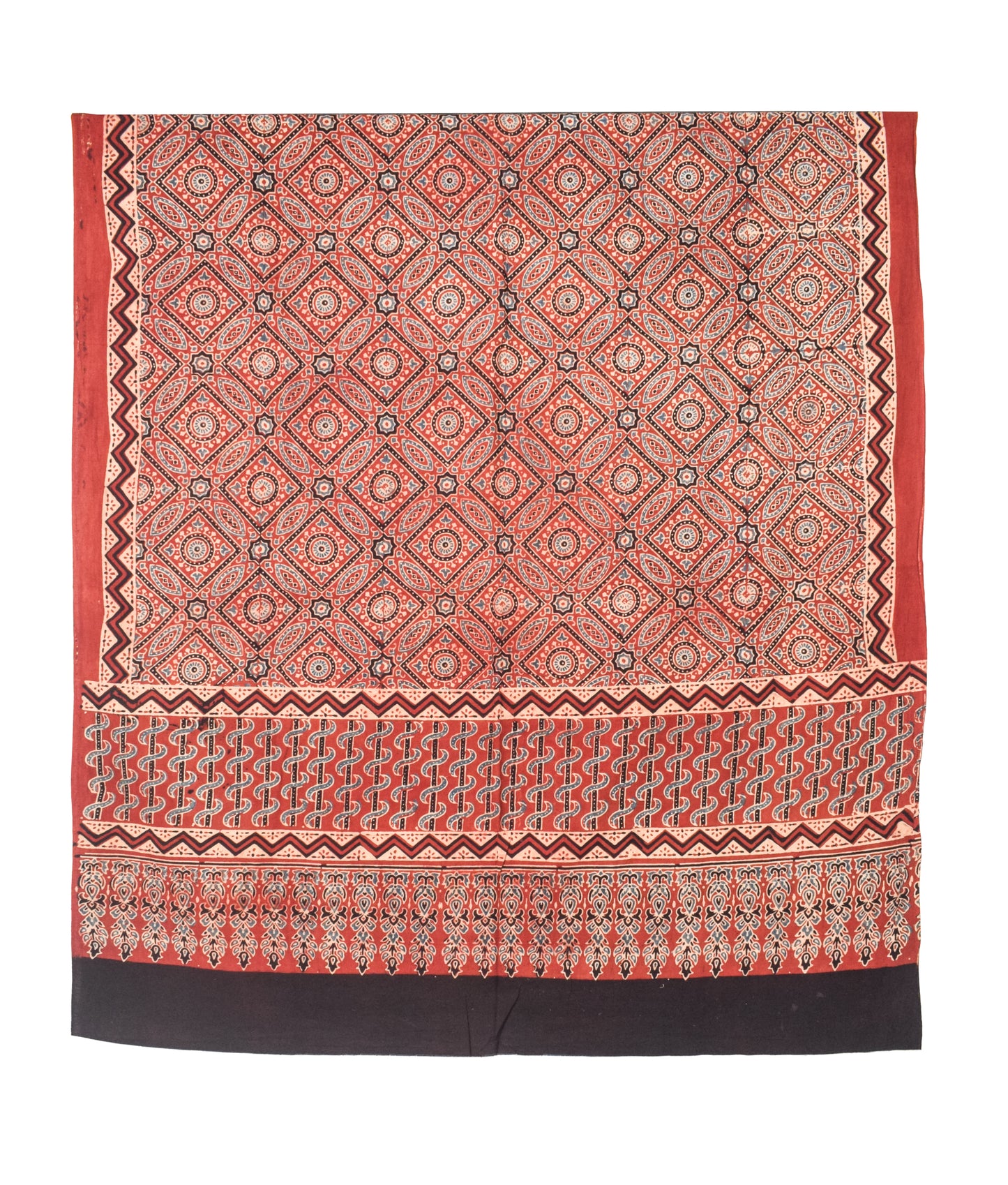 Ajrakh Cotton Natural Dye Three Colour Print | 3 Kam | Hand Block Print Dress Material with 44 Inch wide Dupatta - 2.5 Mt Top   -  SKU : AI03701K