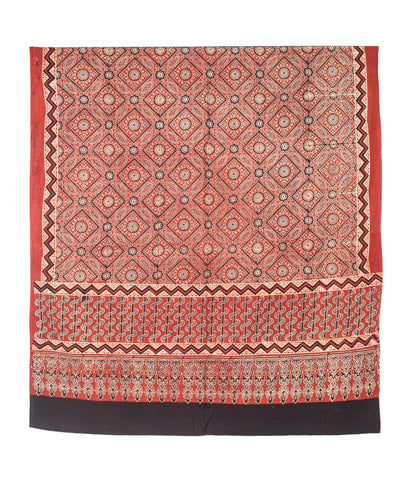 Ajrakh Cotton Natural Dye Three Colour Print | 3 Kam | Hand Block Print Dress Material with 44 Inch wide Dupatta - 2.5 Mt Top   -  SKU : AI03701K